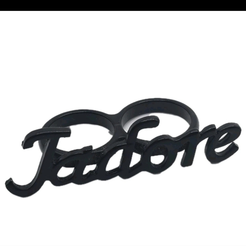 J'adore Y2K Black Script Double Ring